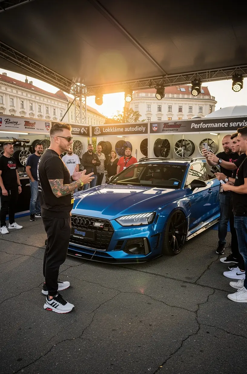 Športový automobil so štýlovou karosériou a aerodynamickými doplnkami navrhnutými pre závodné podmienky.